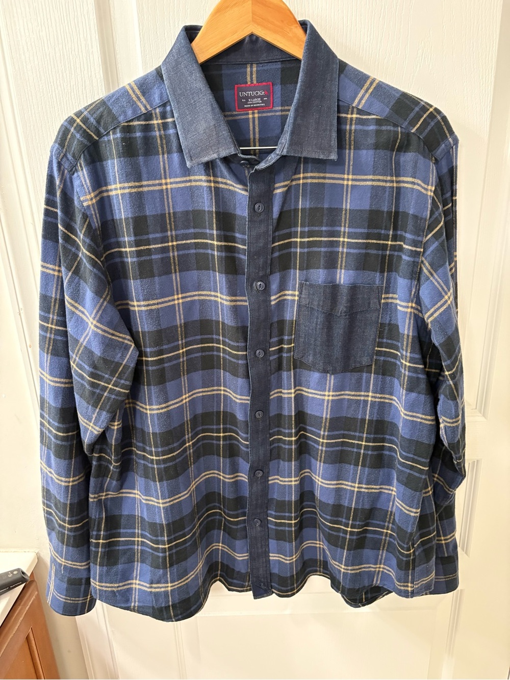UNTUCKit Navy and Yellow Plaid Button-Down Shirt